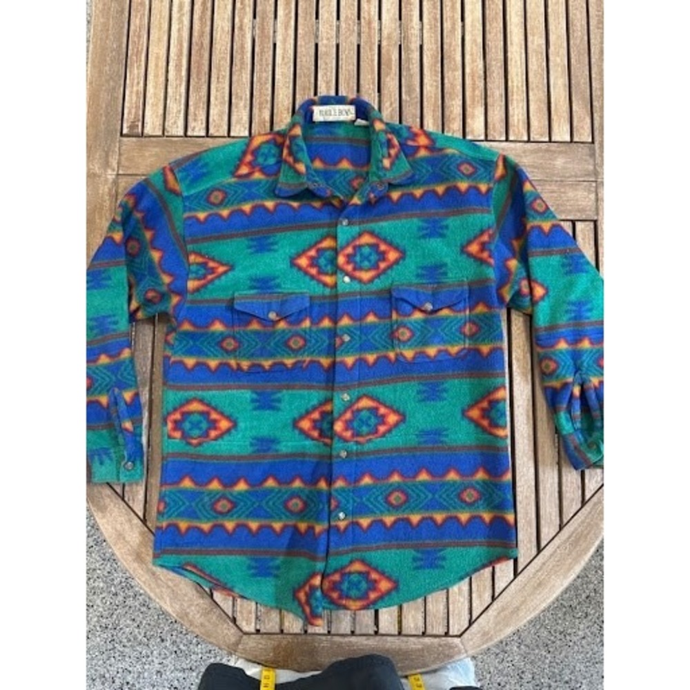 Vintage 90s Bugle Boy Aztec Print Fleece Shirt - Southwestern Pattern - Large